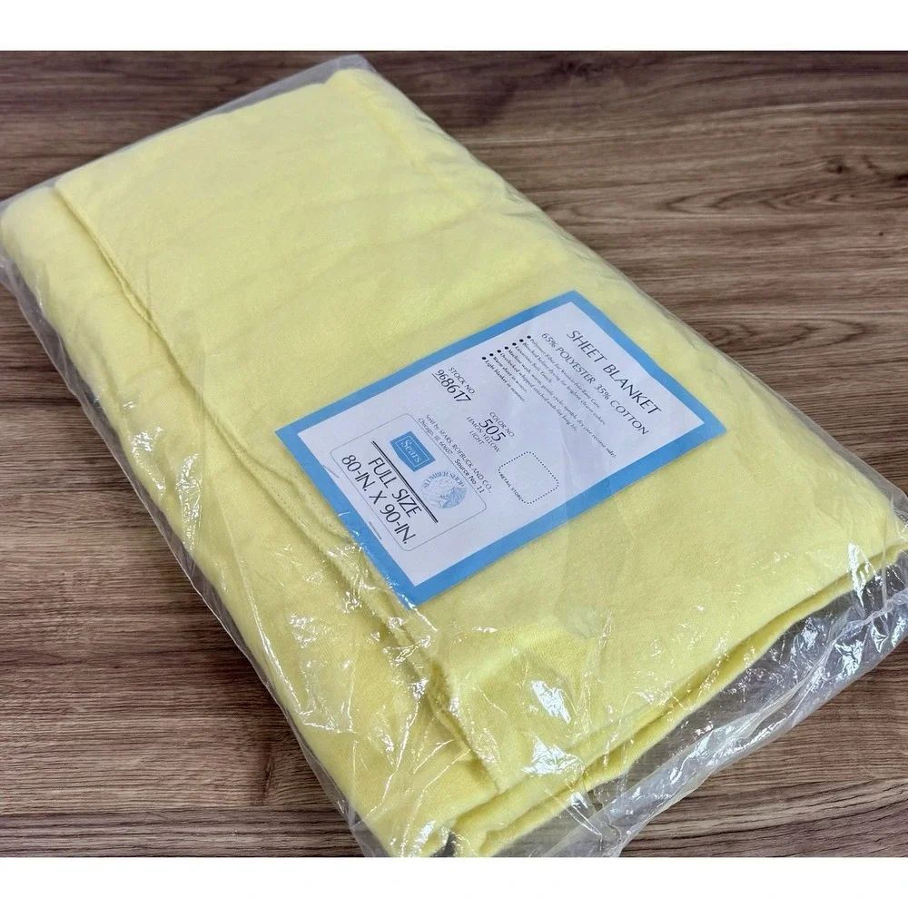 NOS Vintage Sears Slumber Shop Full Sheet Blanket 80x90 Lemon Yellow Sealed 70s